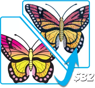 colorful butterfly graphic digitized into an intricate embroidery design by Ignition Drawing